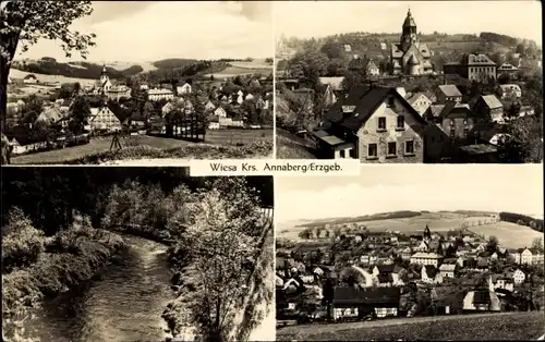 Ak Wiesa Thermalbad Wiesenbad Erzgebirge, Gesamtansicht, Teilansichten, Kirche