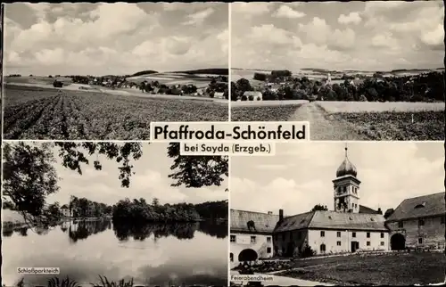 Ak Schönfeld Pfaffroda Olbernhau im Erzgebirge, Feierabendheim, Schlossparkteich, Panorama