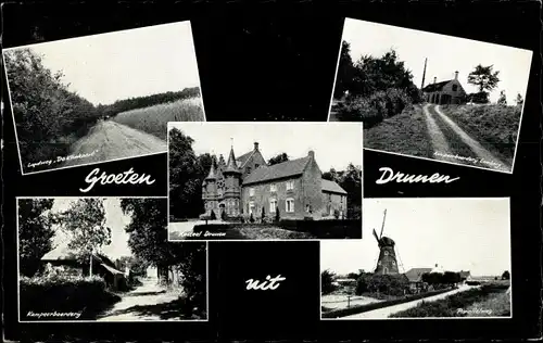 Ak Drunen Nordbrabant, Parallelweg, Windmühle, Kasteel