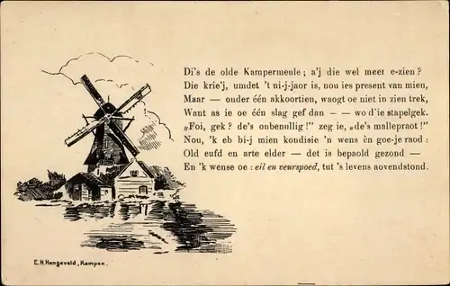 Ak Kampen Overijssel Niederlande, olde Kampermeule, Gedicht