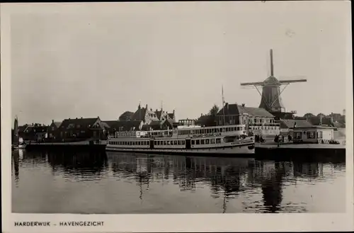 Ak Harderwijk Gelderland, Hafenpartie, Windmühle, Salondampfer