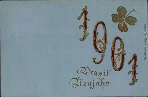 Präge Ak Glückwunsch Neujahr 1901, Glücksklee