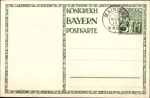 Ganzsachen Künstler Ak Diez, M., Prinzregent Luitpold von Bayern 1911, 5 Pfennig