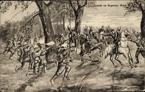 Ak Gefecht im Argonner Wald, Deutsche Soldaten, Schlacht, I. WK