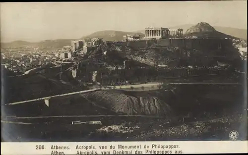 Ak Athen Griechenland, Akropolis vom Denkmal des Philopappos aus