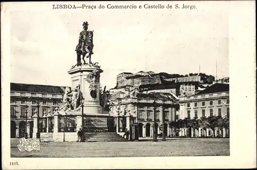 Ak Lisboa Lissabon Portugal, Praca do Commercio e Castello de S. Jorge