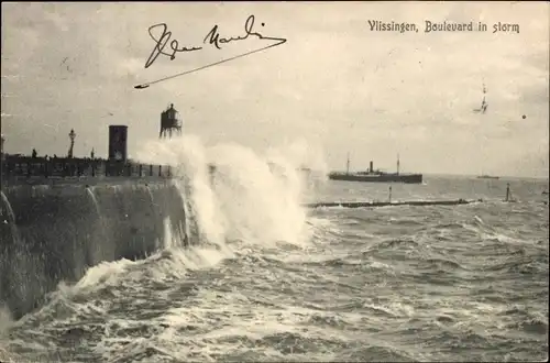 Ak Vlissingen Zeeland Niederlande, Boulevard in storm
