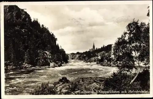 Ak Trollhättan Schweden, Kopparklinten och Helvetesfallet