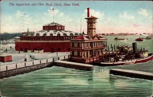 Ak New York City USA, The Aquarium and Fire Boat Dock