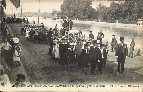 Ak Willebroeck Willebroek Flandern Antwerpen, Vlaggenfeest der Gemeentescholen, Zondag 19. Juni 1910