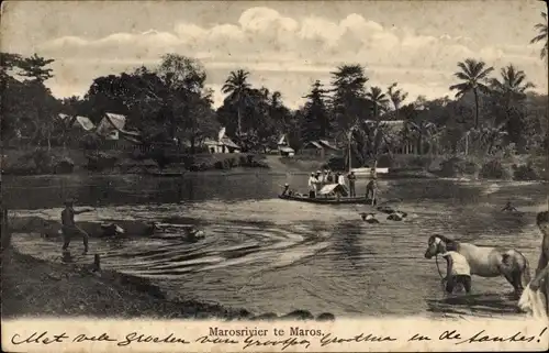 Ak Maros Insel Sulawesi Indonesien, Marosrivier, Flusspartie, Pferd