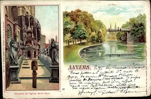 Litho Antwerpen Anvers Flandern, Calvaire de l'Église Saint Paul, Le Parc