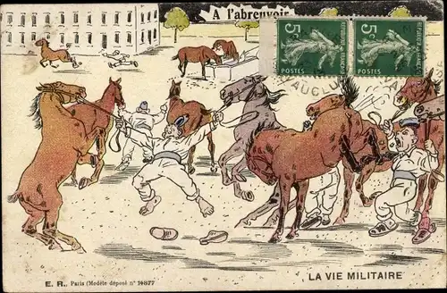 Ak La Vie Militaire, A l'Abreuvoir, französische Soldaten, Pferde