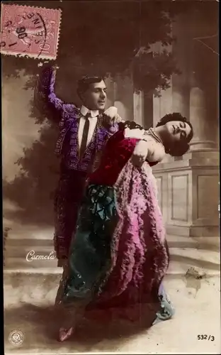 Ak Frau und Mann in spanischer Tracht, Carmela, Portrait, Tänzer