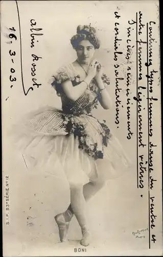 Ak Tänzerin Boni, Portrait, Ballett