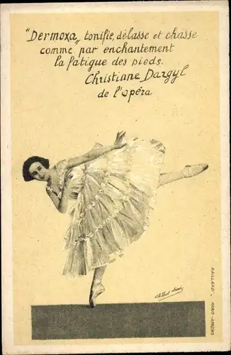 Ak Tänzerin Christine Dazgyl, Ballett, Reklame Dermoxa