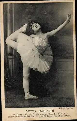 Ak Balletttänzerin Yetta Raspodi, Portrait