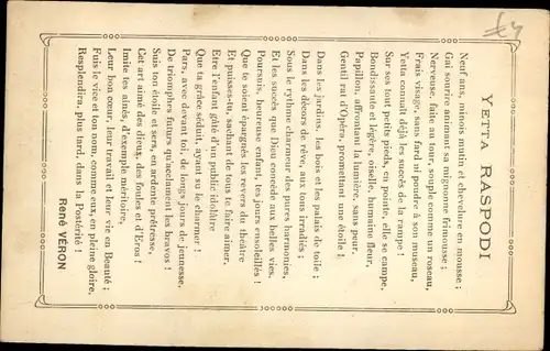 Ak Balletttänzerin Yetta Raspodi, Portrait