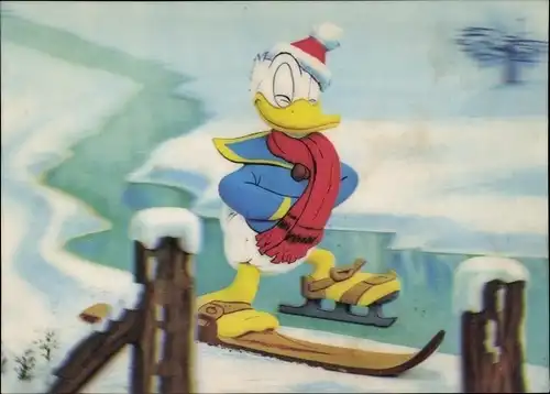 3 D Ak Walt Disney, Donald Duck Skiskating, Ski, Schlittschuh