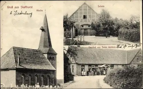 Ak Staffhorst in Niedersachsen, Kirche, Schule, Gasthof von Heinr. Wolters