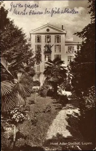 Ak Lugano Kanton Tessin Schweiz, Hotel Adler Stadthof, Garten