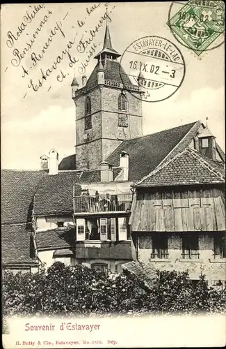 Ak Estavayer Kanton Freiburg, Teilansicht, Turm
