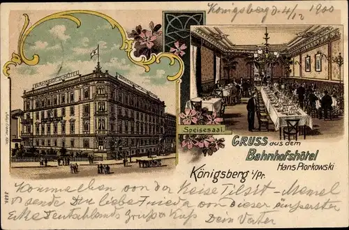 Litho Kaliningrad Königsberg Ostpreußen, Bahnhofshotel, Speisesaal