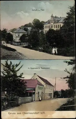 Ak Obernaundorf Rabenau im Erzgebirge, Restaurant H. Sparmann, Schule, Post