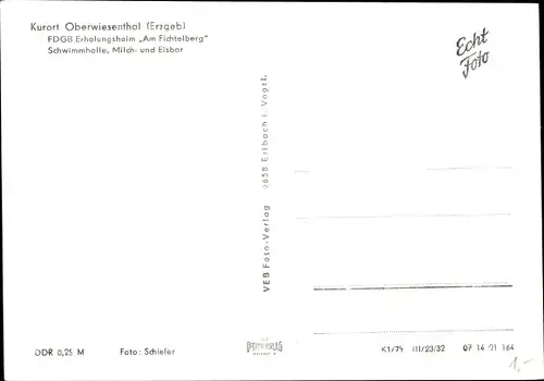 Ak Oberwiesenthal im Erzgebirge Sachsen, FDGB Erholungsheim Am Fichtelberg, Milch- und Eisbar