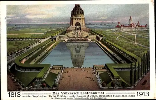 Ak Leipzig, Völkerschlachtdenkmal aus der Vogelschau, 1813-1913