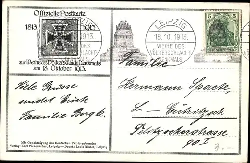 Ak Leipzig in Sachsen, Völkerschlachtdenkmal, Weihe 1913