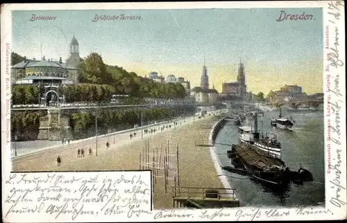 Ak Dresden Altstadt, Brühlsche Terrasse, Belvedere, Schiffe