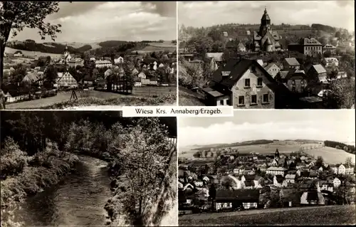 Ak Wiesa Thermalbad Wiesenbad Erzgebirge, Gesamtansicht, Ortspartie, Kirche