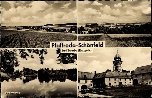 Ak Schönfeld Pfaffroda Olbernhau im Erzgebirge, Feierabendheim, Schlossparkteich, Panorama