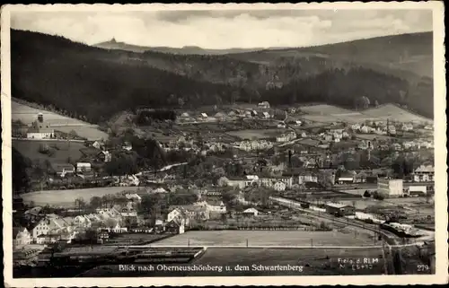 Ak Oberneuschönberg Olbernhau im Erzgebirge, Panorama mit Schwartenberg