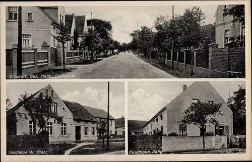 Ak Zinsdorf Uebigau Wahrenbrück, Gasthaus W. Platz, Dorfstraße, Kaufmann Selig