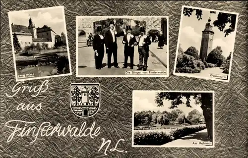 Ak Finsterwalde in der Niederlausitz, Schloss, Wasserturm, Sänger, Wappen