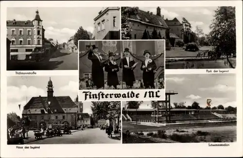 Ak Finsterwalde in der Niederlausitz, Park der Jugend, Schwimmstadion, Haus der Jugend, Thälmannstr.