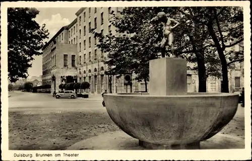 Ak Duisburg im Ruhrgebiet, Brunnen am Theater