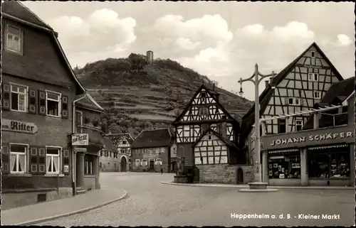 Ak Heppenheim an der Bergstraße, Kleiner Markt, Zum Ritter, Geschäft Johann Schäfer