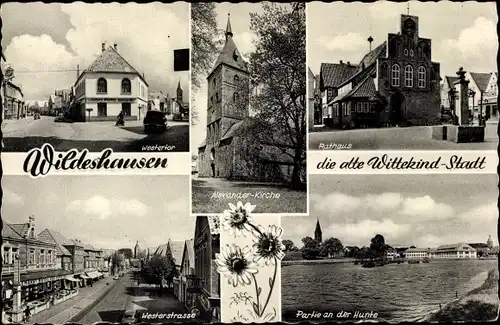 Ak Wildeshausen in Oldenburg, Huntepartie, Westerstraße, Rathaus, Westertor, Alexanderkirche