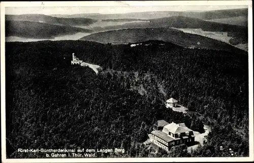 Ak Gehren Ilmenau Thüringen, Fürst Karl Günther Denkmal, Langer Berg, Jagdhütte, Hotel