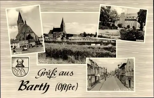 Ak Barth an der Ostsee, Marktplatz, St. Marien, Wappen, Ernst-Thälmann-Straße, Rathaus