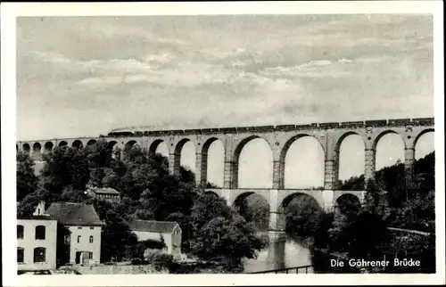 Ak Göhren Wechselburg in Sachsen, Göhrener Brücke, Viadukt, Zug mit Dampflok