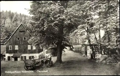 Ak Chursdorf Penig in Sachsen, Waldgasthaus Höllmühle, Auffahrt, Fuhrwerk