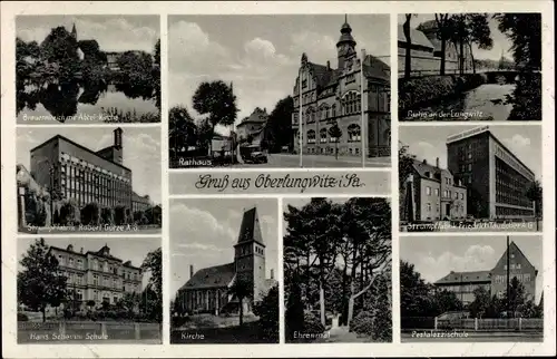 Ak Oberlungwitz in Sachsen, Kirche, Partie an der Lungwitz, Strumpffabrik Friedrich Tauscher