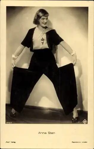 Ak Schauspielern Anna Sten, Portrait, Weite Hosen
