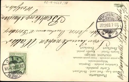 Litho Glückwunsch Neujahr 1904, Engel, Dampfer, Glücksklee