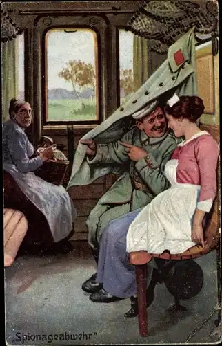 Ak Spionageabwehr, Soldat, Krankenschwester, Eisenbahnabteil, Immer Fachmann