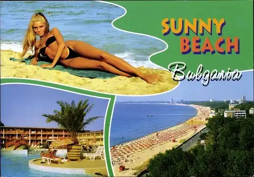 Ak Sonnenstrand Bulgarien, Sunny Beach Resort, Frau im Bikini am Strand